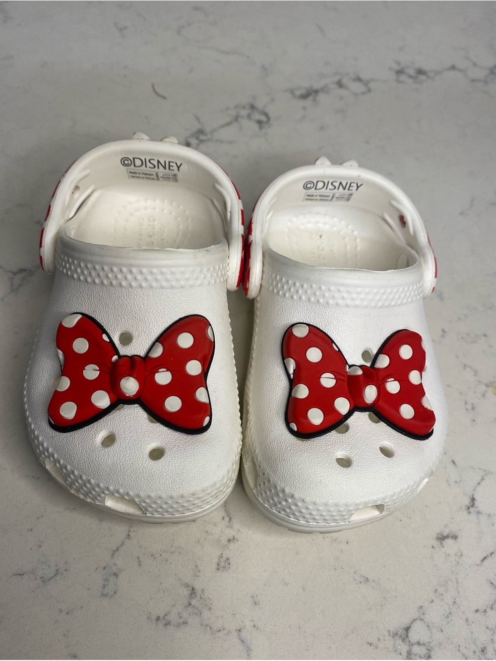 Disney White Kids Sandal Clogs with Red Polka Dot Minnie Bows